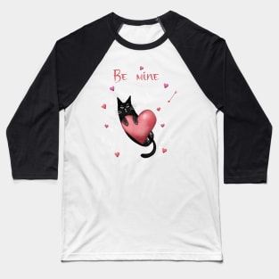 Happy valentines black cat. Cute cat and red hearts. Baseball T-Shirt